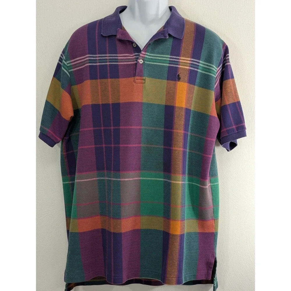 Polo Ralph Lauren Vintage 1980's Plaid Polo Shirt XL USA FLAWED RARE See Photos